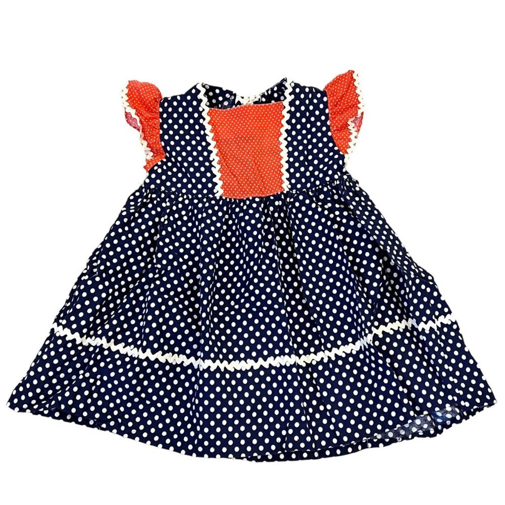Cinderella Stop the Press Vintage Orange/Blue Polka Dot 70s 4T Dress